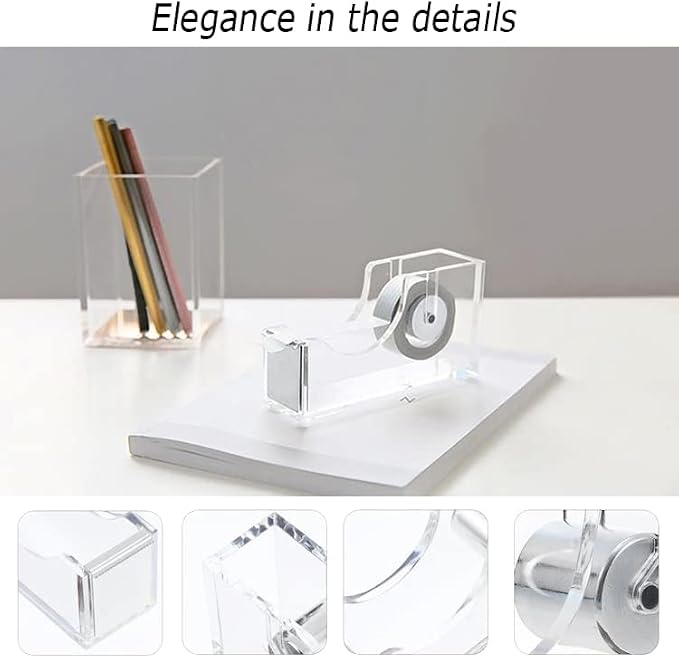Office Desk Accessories, Acrylic Stapler, Staple Remover, Tape Holder, Pen Holder, Ballpoint Pen, Scissor, Binder Clips, 1000pcs Staples, Phone Holder, Ruler, Transparent Glue and 300 Notes
