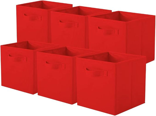 ShellKingdom Storage Bins, Foldable Fabric Storage Cubes And Cloth Storage | Storage Organizer For Closet And Toys, 10.5x10.5x11 INCH, 6 Pack (Red)