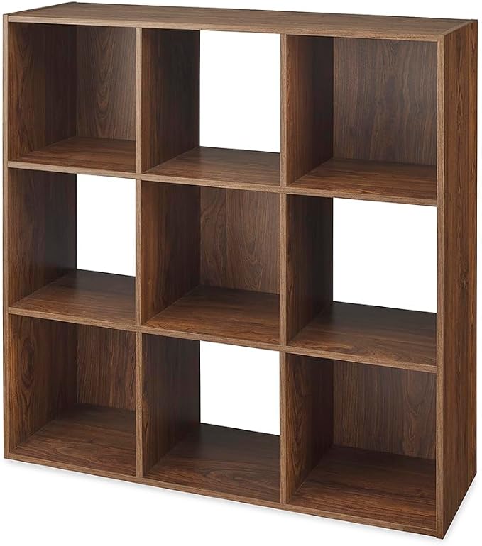 Whitmor 9 Cube Storage Organizer, Open Storage Display Bookshelf, Storage Cabinet for Living Room, Bedroom, Home, Office, Walnut