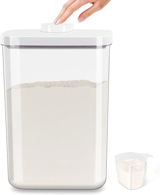 6 Qt Flour Sugar Storage Containers with Pop-up Lid Airtight 11 Lb Rice Bin | Crystal-Clear Plastic Dry Food Containers Tall and Slim BPA Free Pet Food Holder for Kitchen Pantry Organization