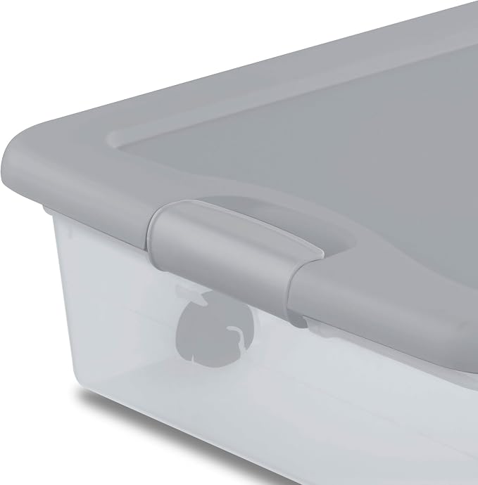 Sterilite 8-Pack Wheeled Latching Box, Under Bed Storage Containers, 56 Qt, Silver - Stackable Plastic Organizer Bins with Lids for Clothes, Shoes, Craft, and Bedroom Organization