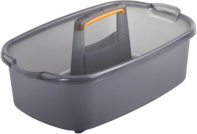 Casabella Cleaning Storage Caddy with Handle Plastic Multipurpose Organizer, Rectangle, 1.85-Gallon, Gray