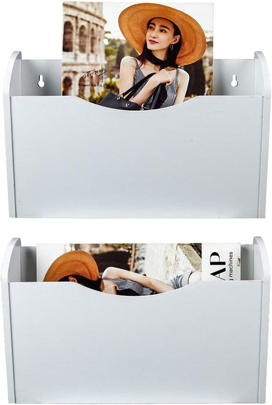 PAG Wall File Holder Wall Mounted Wood Hanging File Organizer for Office, 2 Pockets, White