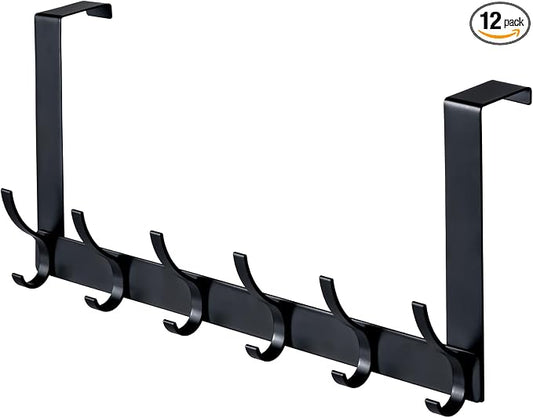Over The Door Hooks,Door Hanger Hooks for Hanging (Black, Fit 1-3/4" Doors) | Sturdy Door Hanger,Towel Racks for Bathroom with 12 Coat Hook,Coat Rack,Large Over The Door for Bathroom,Bedroom,Kitchen ﻿