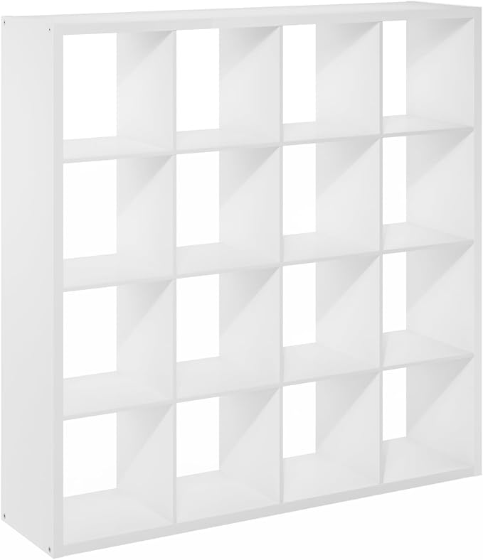16-Cube Cubicle Bookshelf, Cube Bookcase with Open Back, Reversible Book Shelf, Cube Storage Organizer, 15 x 58 x 58, for Living Room, Home Office, White