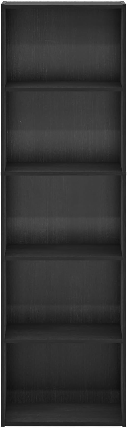 Furinno LUDER Book Shelf, 5-Tier Bookshelf, Bookcase with Open Shelves, 9.4 x 15.8 x 52, Easy Assembly, for Living Room, Bedroom, Home Office, Blackwood