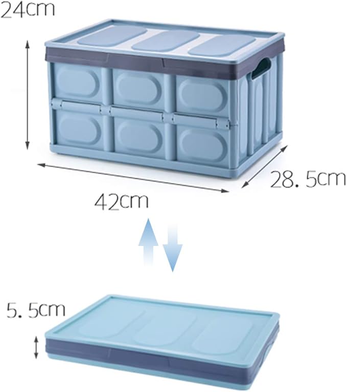 Lidded Storage Bins 2 Pack 30L Collapsible Storage Box Crates Plastic Tote Storage Box Container Stackable Folding Utility Crates for Clothes, Toy, Books ,Snack, Shoe, and Grocery Storage Bin-Blue