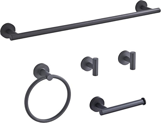 Matte Black Bathroom Hardware Set 5 Piece with Towel Racks for Bathroom, SUS304 Stainless Steel Bath Towel Bar Set, 24 Inch Wall Mounted Accessories Kit…