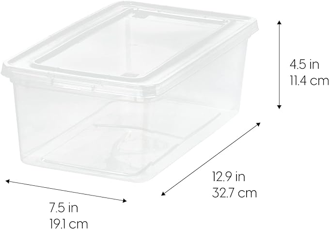 IRIS USA 12-Pack Storage Bins with Lids, 6 Quart - Crystal Clear, Shoe Boxes Stackable Containers Organize Shoes Closet Shelves, Teacher Tools Classroom Organization, Game - BPA-Free Plastic