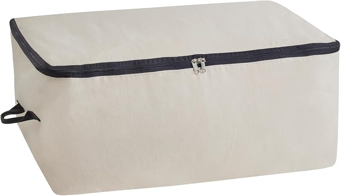 Canvas Under Bed Storage Bags - Canvas Storage Bags with Zipper for Comforters, Blankets & Pillows - Extra Large Bags for Bed Linen Storage - Breathable, Sturdy, Double Stitched with Handles (1 Bag)