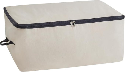 Canvas Under Bed Storage Bags - Canvas Storage Bags with Zipper for Comforters, Blankets & Pillows - Extra Large Bags for Bed Linen Storage - Breathable, Sturdy, Double Stitched with Handles (1 Bag)