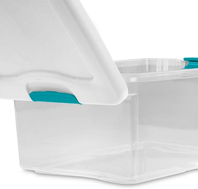 Sterilite+14948012+15+Quart+White%2fClear+Plastic+Storage+Box+With+Blue+Aquarium+Latches