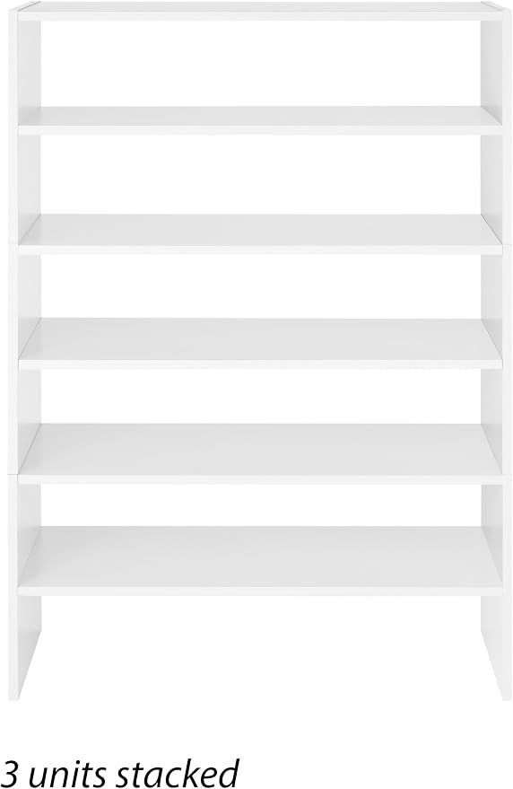 Whitmor Wood Stackable 2-Shelf Shoe Rack, White, 24 inches，2 Pack