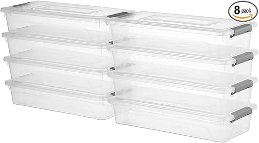 novelinks 4 Quart Clear Plastic Storage Containers with Lids (8 Pack) | Storage Bins with Lids, Stackable Small Clear Bins, Craft Storage Box, Paper Storage, Under Bed Storage Bins, Pencil Box