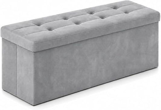 ALASDO 43 Inch Folding Storage Ottoman Bench with Hidden Storage, Velvet Storage Ottoman Foot Rest Stool, End of Bed Bench for Bedroom, Living Room, Entryway and Closet, Dark Gray