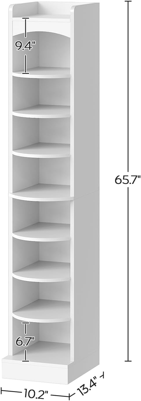 9-Tier Tall Shoe Rack, Wooden Shoe Storage Organizer, Narrow Shoe Cabinet with Removable Shelves for Small Spaces, Holds 9 Pairs of Shoes, for Entrance, Hallway, White SS02WT
