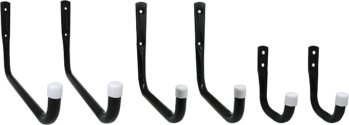 Shepherd Hardware 8088E Heavy Duty Steel Garage Storage/Assorted Utility Hooks, 6 Pack, black, 3.5"/ 5"/ 7.5"