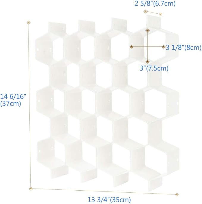 Drawer Divider Organizer Adjustable DIY Grid Honeycomb Drawer Divider for Underwear Belt Scarf Socks White