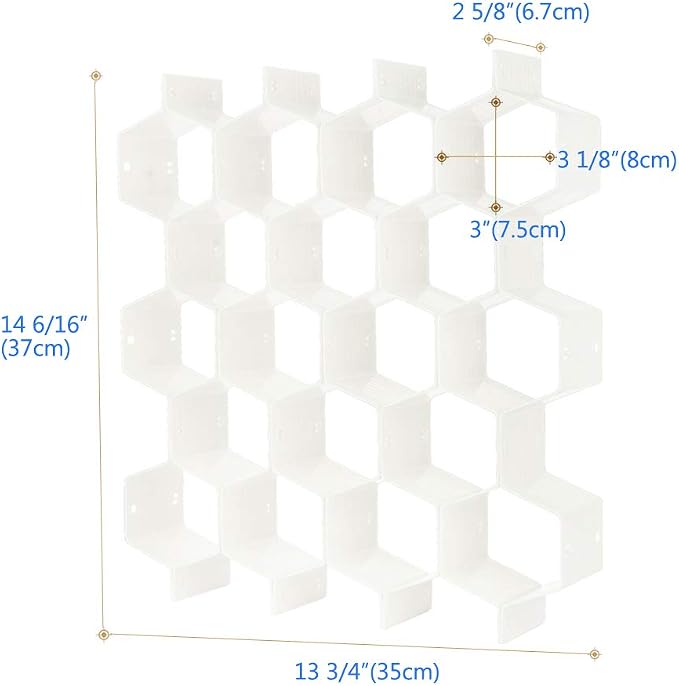 Drawer Divider Organizer 8pcs DIY Plastic Grid Honeycomb Drawer Divider White 2 Pack