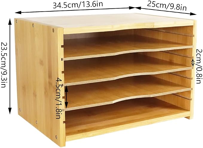 WKWKER File Organizer with 3 Adjustable Shelves Bamboo Document Letter Tray Paper File Sorter for Desktop Office Home Study Workstation Desk Storage Rack (Natural)