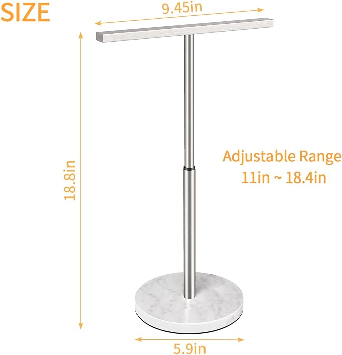STWWO Hand Towel Stand, 11~18.8IN Adjustable Marble Base Brushed Nickel | for Bathroom, Kitchen & Countertop, T-Shape, Stainless Steel, with Sturdy Base