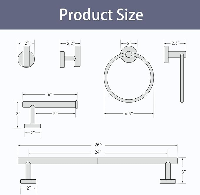 Gold Bathroom Accessories 5 Piece, 24 Inch Bath Hardware | Wall Mounted Brushed Gold Towel Rack, Durable SUS304 Stainless Steel Towel Bar Set