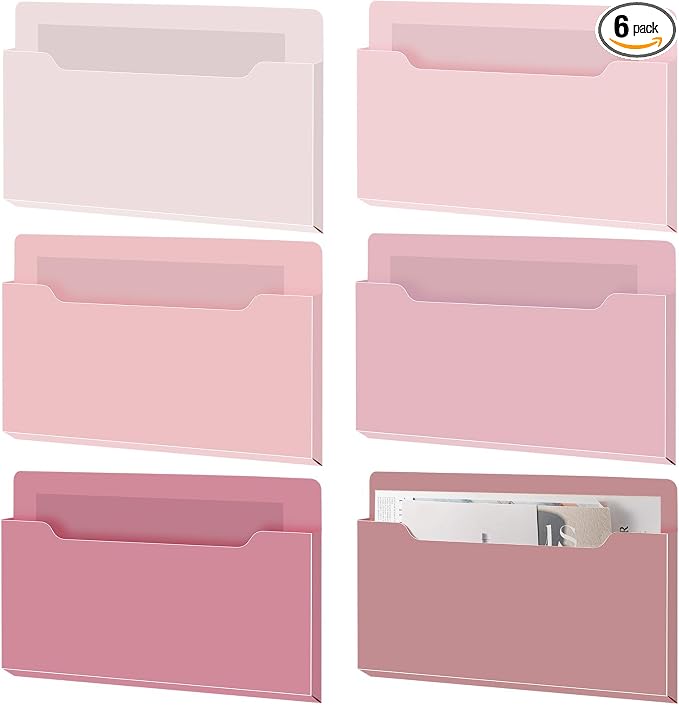 6 Pcs Magnetic Wall File Organizer Magnetic Wall File Holder Refrigerator Magazine Holder for Mail Letters Paper(Rose Pink,Horizontal-large)