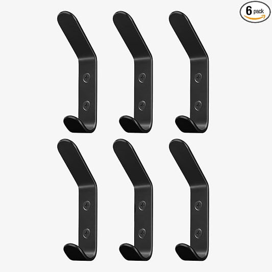 Wall Coat Hook Rack - Set of 6 - Black Metal Hooks for Hanging Coats - Hat Hooks - Hat Hangers for Wall
