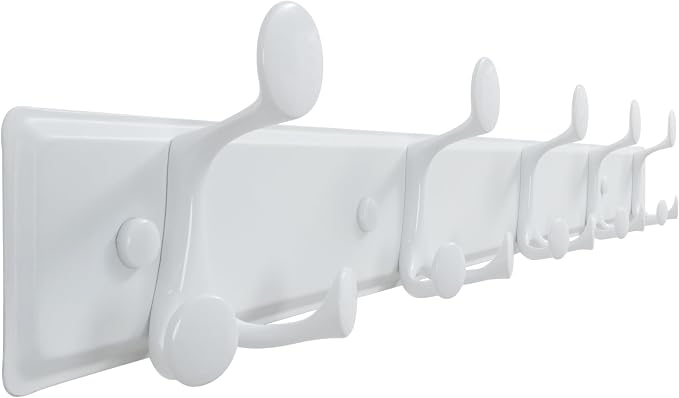 SKOLOO 15 Hooks Wall Mounted Coat Rack, 30 Inch Modern Coat Hanger for Entryway, Bathroom, Garage, Lightweight with 16 Inch Stud Spacing Design, Matte White