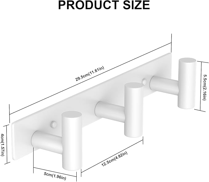 PMMASTO Stainless Steel Coat Rack Wall Mounted, Heavy Duty Metal Hook Rail for Hanging Coats Hats Towels Robes Bags, Modern Wall Hooks Organizer (White, 3 "T Hooks, 1PACK)