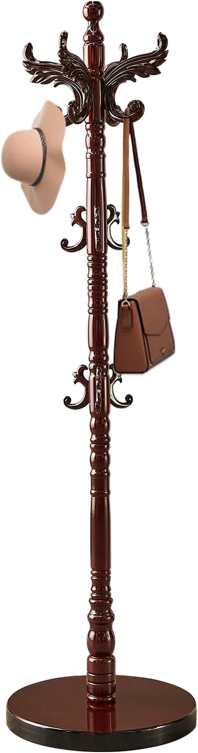 Wood Coat Rack Stand Vintage Coat Rack Freestanding with 14 Hooks | Solid Wood Coat Rack with Round Base,Wooden Coat Hanger Stand,Classic Coat Clothes Tree Stand for Office,Bebroom