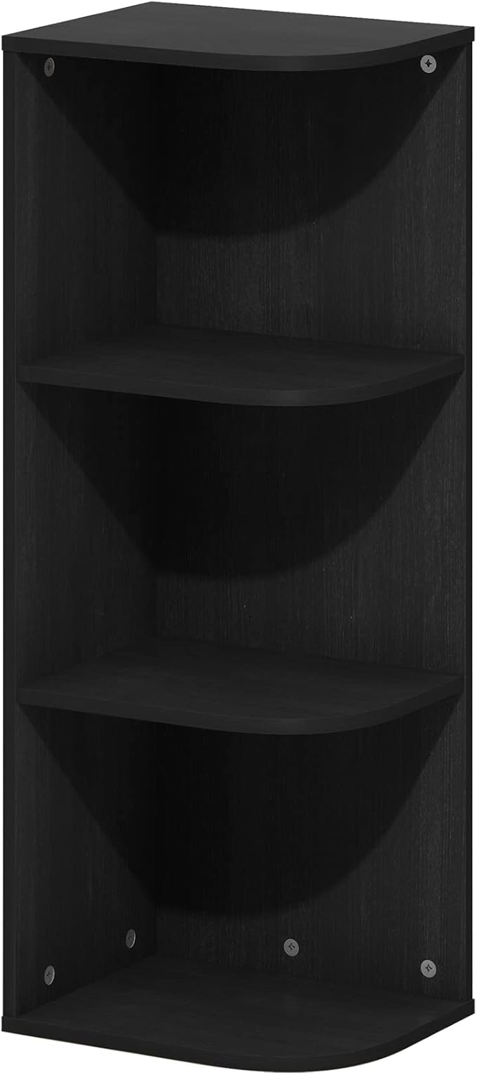 Furinno PASIR Book Shelf, 3-Tier Corner Bookshelf with Open Shelf, Standing Bookcase, 9.3 x 12 x 31.5 for Organization and Storage, for Living Room, Bedroom, Home Office, Blackwood