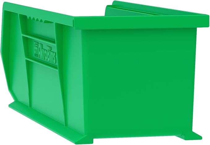 Akro-Mils 30234 AkroBins Plastic Storage Bins, 15"x5"x5", Green, 12-Pack | Space-Saving Stackable Bins for Garage, Pantry, Craft Organization