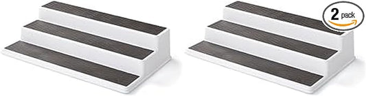 Copco 2555-0188 Non-Skid 3-Tier Spice Pantry Kitchen Cabinet Organizer, 15-Inch, White/Gray (Pack of 2)