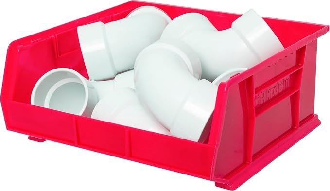 Akro-Mils 30250 AkroBins Plastic Storage Bins, 15"x16"x7", Red, 6-Pack | Space-Saving Stackable Bins for Garage, Pantry, Craft Organization