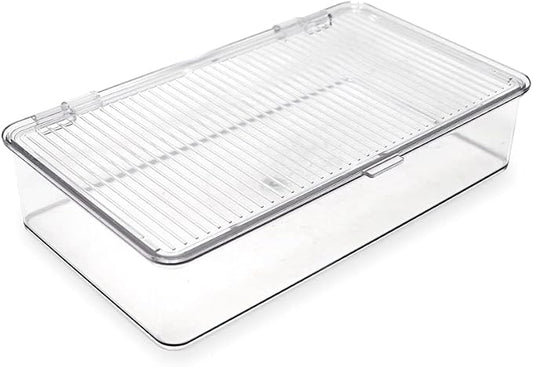 Isaac Jacobs Small Stackable Organizer Bin (10.75” x 6.5” x 2.4”) | With Hinged Lid, Clear Storage Box Home Office School Fridge Bathroom Kitchen Pantry Container BPAFree Food Safe
