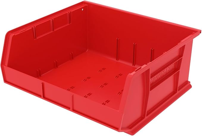 Akro-Mils 30250 AkroBins Plastic Storage Bins, 15"x16"x7", Red, 6-Pack | Space-Saving Stackable Bins for Garage, Pantry, Craft Organization