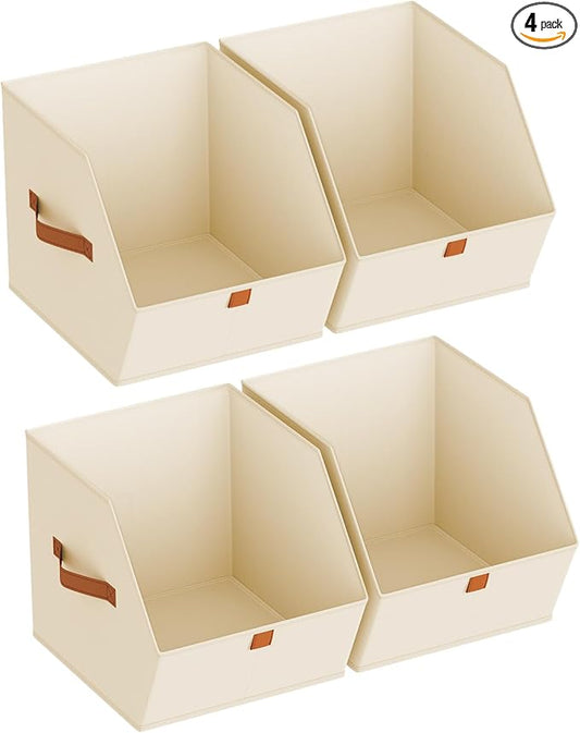 Homsorout Fabric Closet Storage Cubes - 4 Pack Square Storage Bins with Dual Handles for Clothes, Towels, Toys, Cube Storage Organizers for Bedroom, Nursery, Shelves, Closet, Small Spaces, Beige
