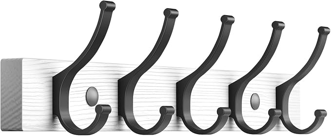Optish Coat Rack Wall Mount, 16.5 Inches Wood Coat Hooks Wall Mount, Wall Coat Rack with 5 Hooks, Hat Rack Wall Hooks for Hanging Coat, Bag, Towel (1Pack, White)