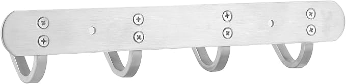 Coat Hook Wall Mount - Towel Hook Rack with 4 Hooks 11-inch Hanger for Hanging Clothes, Bags, Keys, Easy to Install Rail for Bedroom, Bathroom, Entryway, Door, 304 Stainless Steel Brushed Nickel