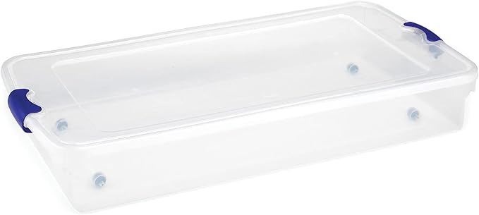 HOMZ 60 Quart Clear Plastic Underbed Storage Bins, Pack of 2 Large Organizer Containers with Secure Latching Lids, Easy Grip Handles and 4 Gliding Wheels, Stackable and Nestable