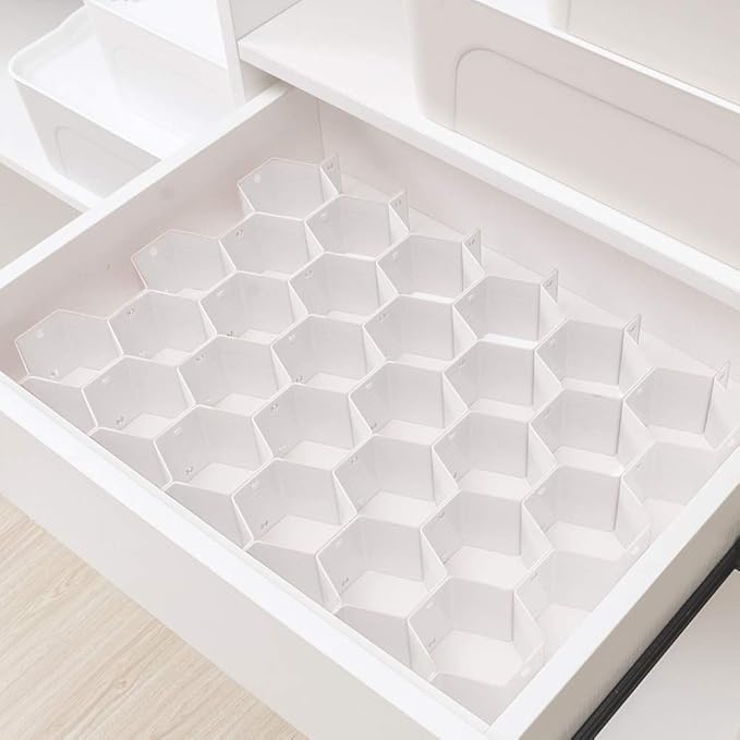 Drawer Divider Organizer 8pcs DIY Plastic Grid Honeycomb Drawer Divider White 2 Pack