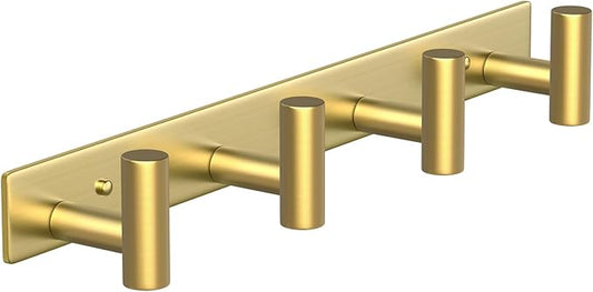 Wall Mounted Coat Rack-4 Hooks, Heavy Duty Stainless Steel Wall Hooks for Towel Coat Bag, Hat Rack Coat Hanger Coat Hooks Towel Racks for Bathroom Entryway Kitchen Hotel Office (Gold, 1 Pack)