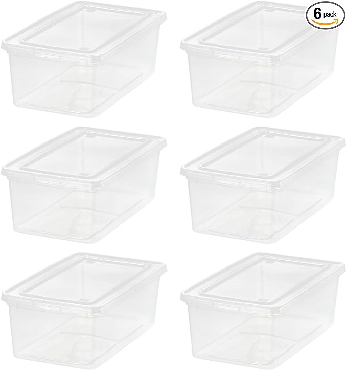 IRIS USA 6-Pack 6 Qt Storage Bins with Lids, Clear, Stackable | Ideal for shoes, crafts, office supplies and pantry items, nestable design, transparent design makes contents easy to find