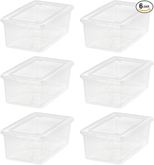 IRIS USA 6-Pack 6 Qt Storage Bins with Lids, Clear, Stackable | Ideal for shoes, crafts, office supplies and pantry items, nestable design, transparent design makes contents easy to find