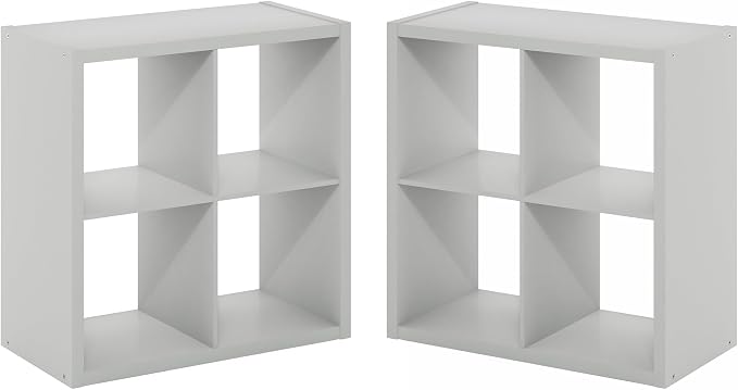 Furinno Cubicle Book Shelf Set of 2, 4-Cube Bookshelf, Light Grey | 14.6 x 30 x 30, 1.2" Thick Frame Bookcase with Reversible Open Back, for Living Room, Bedroom, Home Office