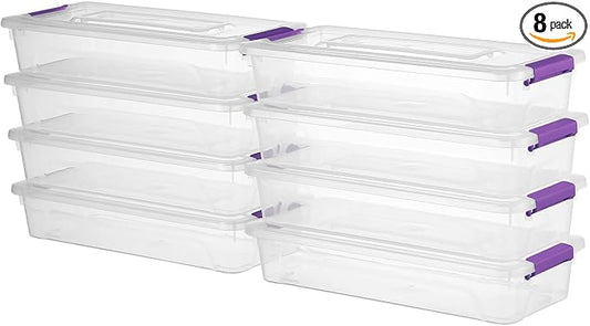 novelinks 4 Quart Clear Plastic Storage Containers with Lids (8 Pack) | Storage Bins with Lids, Stackable Small Clear Bins, Craft Storage Box, Paper Storage, Under Bed Storage Bins, Pencil Box