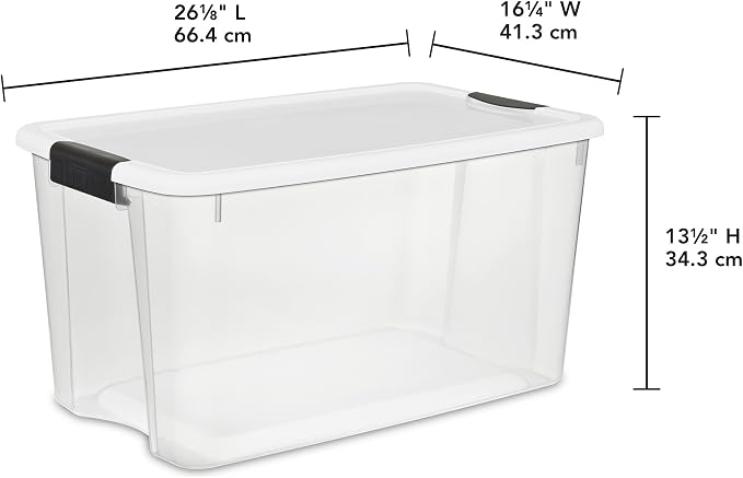 Sterilite 4 Pack Ultra Latching Box, Storage Bins with Lids, Clear Plastic, 70 Quart - Heavy-Duty Organizing Containers for Closet, Bathroom, and Office