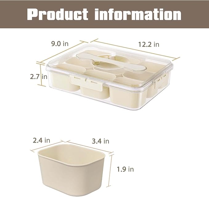SILIVO Snackle Box Container - 9 Compartment Portable Divided Serving Tray with Lid and Handle,Clear Snack Organizer for Candy, Fruits, Nuts, Snacks - Perfect for Party, Travel and Entertaining