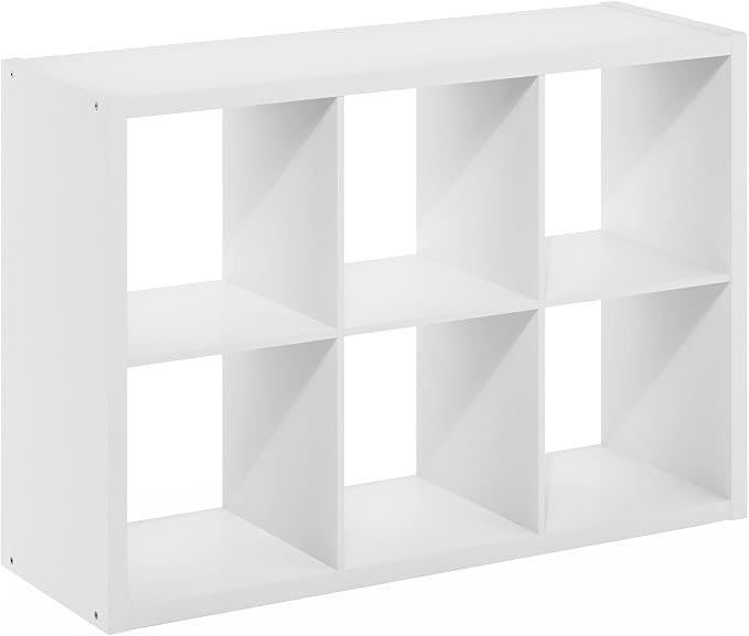 6-Cube Cubicle Bookshelf, Cube Bookcase with Open Back, Reversible Book Shelf, Cube Storage Organizer, 15 x 44 x 30, for Living Room, Home Office, White